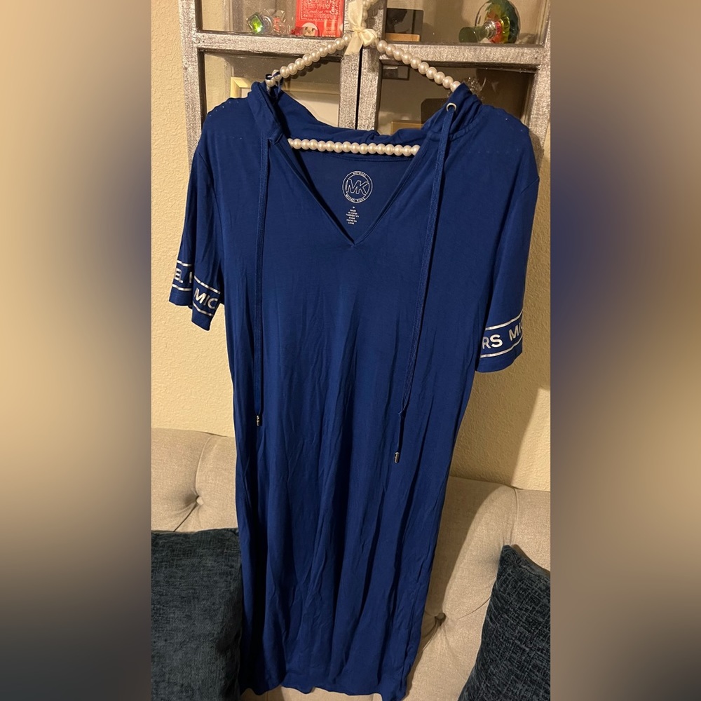 Michael KORS Blue Silver Trim Hoodie Dress; Size: Med (Fits a little oversize